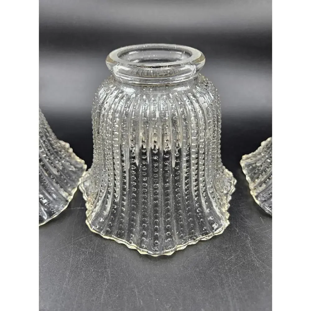 Vintage Hobnail Ribbed Glass Lamp Shades Vanity Sconce Set of 3 Repurpose Trend